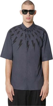 Neil Barrett Short Sleeve Shirts - Heren - Korte mouwen Overhemden - Blauw - XL - Overhemden