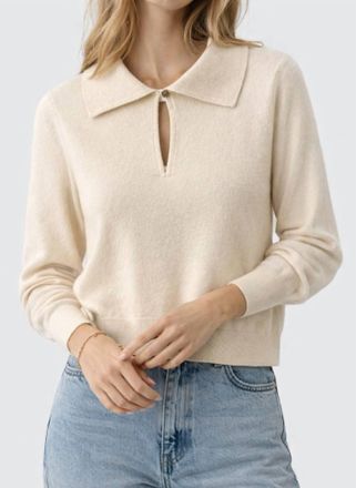 White + Warren Cashmere Keyhole Polo Top In Soft White