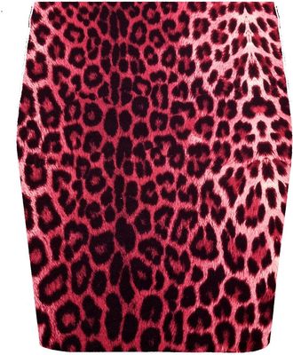 Generic Womens Plain Bodycon Stretch Short MINI Office Pencil Ladies Skirt Plus Size (UK, Alpha, L, XL, Regular, Regular, Red Leopard)