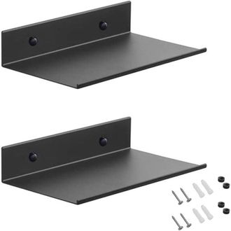OEM Soporte De Pared Met&aacute;lico, Juego De 2 Estantes Flotantes Negros De 20 Cm, Soporte De Pared Para Ducha, Soporte De Pared Rectangular Con Agujeros Y Tor