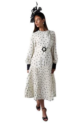 Coast Long Sleeve Pleated Midi Dress in Mono at Nordstrom, Size 4