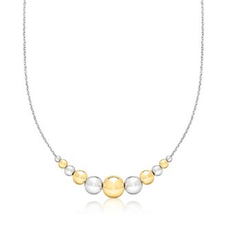 Ross-Simons Italian Sterling Silver and 18kt Gold Over Sterling Graduated Bead Cable-Chain Necklace