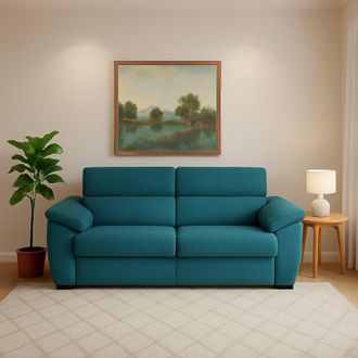 Dmora Sof&aacute; Cama 2 Plazas Seui, Desenfundable, Con Almacenaje, Hecho En Italia, Apertura Abatible, 185x95 Cm Azul