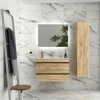 Cygnus Bath Mueble De Ba&ntilde;o Born 80 Cm Roble Con Perfil De Tirador Con Lavabo