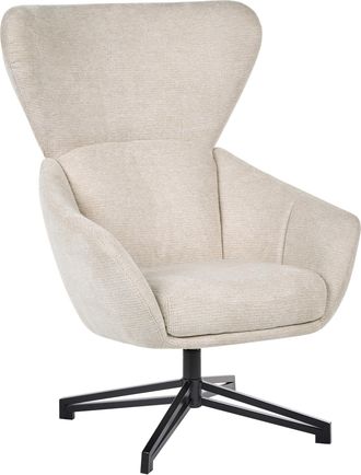 Beliani Sill&oacute;n Moderno De Mediados De Siglo Sill&oacute;n Orejero Con Respaldo Alto Giratorio Beige Claro Dalen