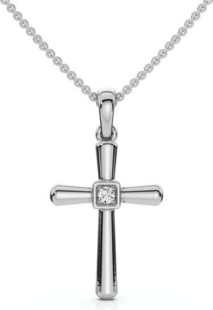 Pompeii3 Diamond Solitaire Lab Grown Cross 10k Gold Necklace 3/4 Tall Pendant