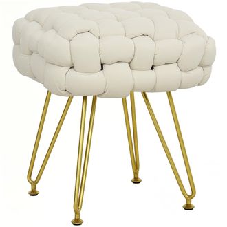 HOMCOM Woven Velvet Foot Stool With Steel Legs For Living Room - Cream White | TJ Hughes