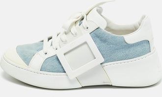 Roger Vivier White/blue Denim And Leather Viv Skate Sneakers
