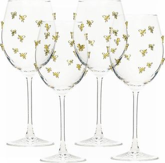 10 Strawberry Street Set Of 4 Gold Bow Glassware, Red Wine