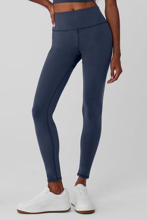 Alo | Airbrush Winter Warm High-Waist Nocturne Legging in Navy Blue, Size: Medium