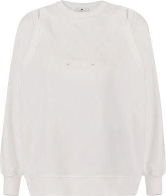 Elisabetta Franchi Jersey Sweatshirt met Cut-outs - Dames - Sweatshirts - Beige - L - Katoen - Hoodies & sweatvesten