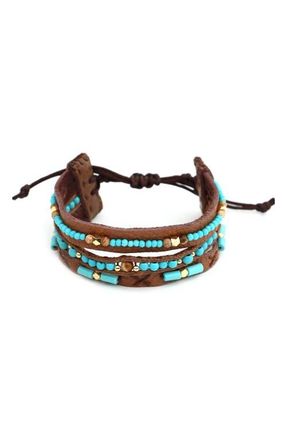 Panacea Turquoise Bead & Leather Adjustable Bracelet in Turquoise/Brown at Nordstrom