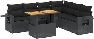 vidaXL Set De Comedor De Jard&iacute;n 7 Pzas Y Cojines Rat&aacute;n Sint&eacute;tico Negro Vidaxl