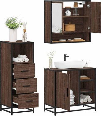vidaXL Vidaxl - Set De Muebles Ba&ntilde;o 3 Pzas Madera Contrachapada Roble Marr&oacute;n