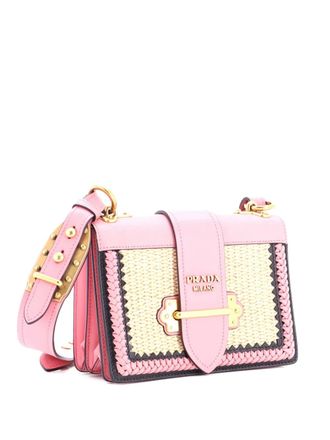 Prada Cahier Crossbody Bag Leather and Straw Small shoulder bag - Pink