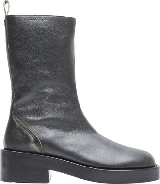 Courr&egrave;ges Distressed leren laarsjes met rits - Dames - Enkellaarsjes - Zwart - 36 EU - Leer - Schoenen