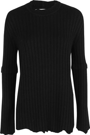 Helmut Lang Rib Crewneck Trui - Dames - Ronde hals truien - Zwart - M - Wol - Truien & Vesten
