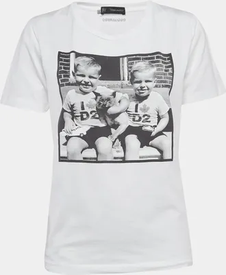 Dsquared2 White Digital Print Cotton Half Sleeve T-Shirt