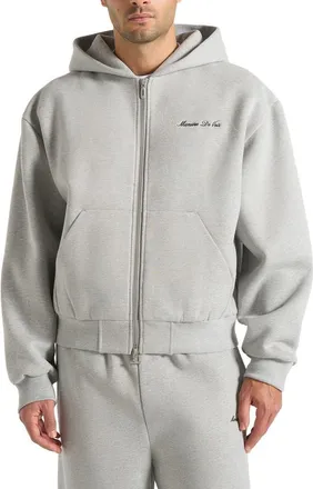 Mani&egrave;re De Voir Unisex Signature Relaxed Fit Zip Hoodie in Marl Grey at Nordstrom, Size Xx-Small