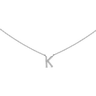 House of Brilliance 10K White Gold Diamond Accent A-Z Block Initial Pendant Necklace in White Gold | K at Nordstrom