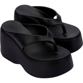 Melissa Platform Wedge Flip Flop in Black at Nordstrom, Size 10