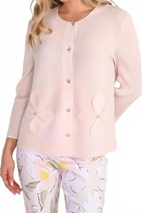 Frank Lyman Design Scalloped Flower Detail Cardigan In Blush