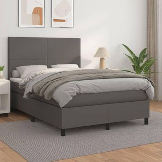 vidaXL Vidaxl - Cama Box Spring Con Colch&oacute;n Cuero Sint&eacute;tico Gris 140x200 Cm