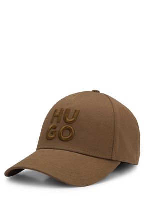 HUGO BOSS Fitted Cap HUGO Jude-Stacked, Damen, 217 medium braun, Web, Baumwolle, unifarben, Caps Fitted Cap, mit 3D Logostickerei, verstellbarer Verschluss, uni