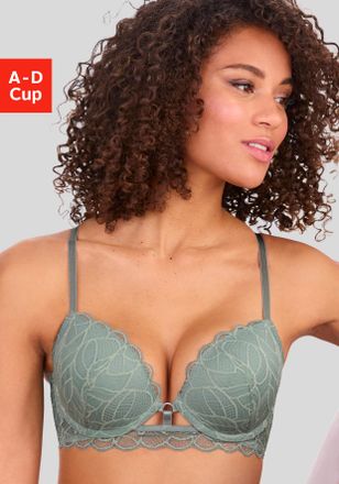 Lascana Push-up-BH LASCANA Alicia, Damen, Gr. 75, Cup C, gr&uuml;n (salbei), Spitze, Obermaterial: 50% Polyamid, 44% Polyester, 6% Elasthan, BHs Push-up-BH, mit B&uuml;