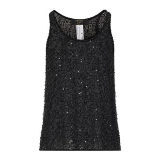 Twinset Top con lentejuelas y pedrer&iacute;a - Tops - Mujer - Negro - XS