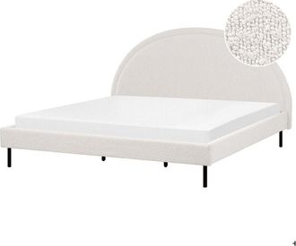 Beliani Cama Minimalista Boucl&eacute; Tapicer&iacute;a Poli&eacute;ster Somier Cabecero Semicircular 180 X 200 Cm Blanco Margut