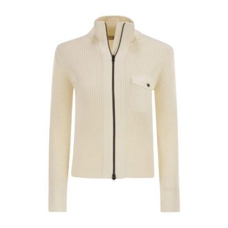 Herno Full-Zip Ribbed Knit Mock Neck Jumper - female - Herno - Cardigans - White - XL - Knitwear