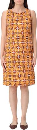 Maliparmi Maliparmi, Kleedjes, Dames, Oranje, XL, Elegante midi-jurk met bloemenprint