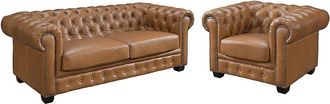 Vente-Unique Sof&aacute; chesterfield 3+1 plazas BRENTON 100% piel de b&uacute;falo - Caramelo vintage