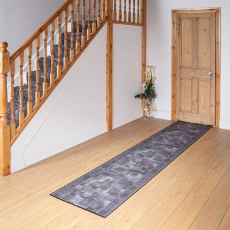 Runrug Hallway Runner Rug - Non-Slip, Hardwearing, 5.4mm - Tribe in Grey | Size: 66 cm x 390 cm