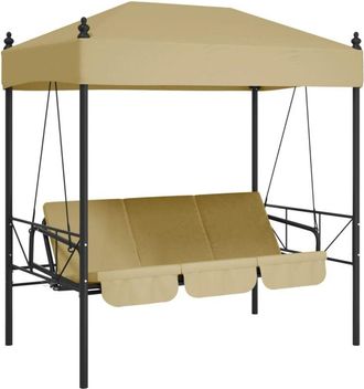 vidaXL Banco columpio de jardín con toldo acero arena Vidaxl