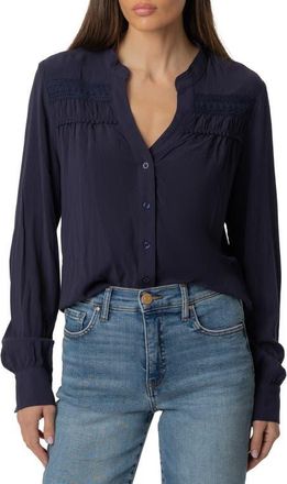 Kut from the Kloth Adrie Lace Trim Top in Navy at Nordstrom, Size X-Small