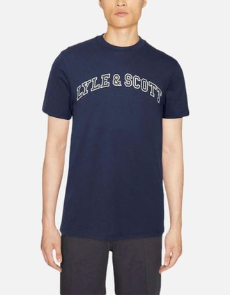 Lyle & Scott Mens Lyle & Scott Mens Short Sleeve T Shirts Crew Neck Summer Logo Printed T Shirt - Navy - Size: 40