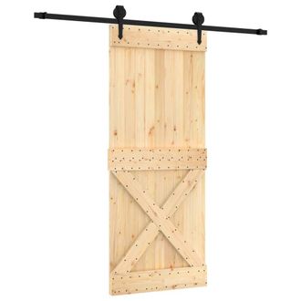 Berkfield Home Sliding Door with Hardware Set 85x210 cm Solid Wood Pine in Brown
