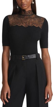 Lafayette 148 New York Lace Trim Ribbed Sweater
