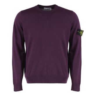Stone Island Round-neck Knitwear, male, Purple, Size: S Crewneck Sweater with Raised Stitch Details