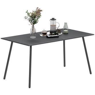 OUTSUNNY Garden Table for 6 Person with Slat Top - Steel Frame - Grey | TJ Hughes