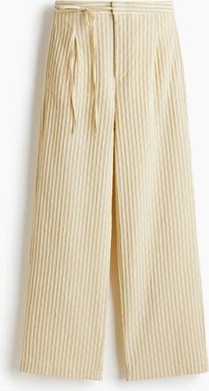 H&M Tie-detail Trousers in Light Yellow/Striped at Nordstrom, Size 12