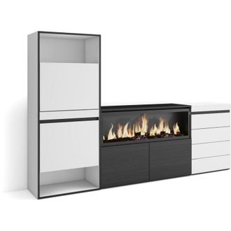 Skraut Home Scarpiera, Mobile Salvaspazio, 224x145x35 cm, Camera da letto, stanza, Camino elettrico xxl, Cassettiera, Stile moderno, Bianco - Skraut Home
