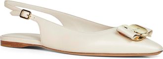 Ferragamo Womens Mascarpone Flat Slingbacks With Vara Plate Ivory Furs & Skins - Lamb Skin Pumps High Heel Shoes