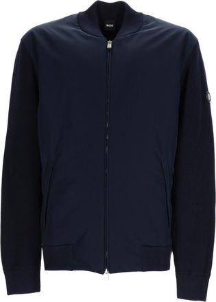 HUGO BOSS Navy Blue Solid Mock Collar Jacket
