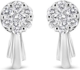 House of Brilliance 14K Gold 3/4 Cttw Diamond Floral Cluster Drop and Dangle Stud Earrings in White at Nordstrom