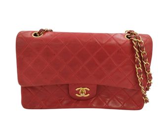 Chanel Timeless - Classic Double Flap Bag Quilted Lambskin Red Leather Handbag (Pre-Owned)