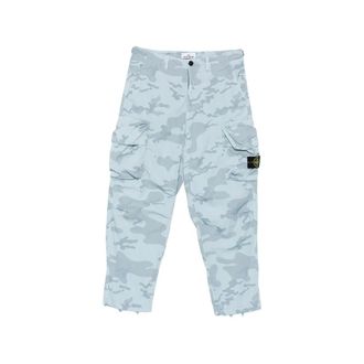 Stone Island Straight Trousers, male, Blue, Size: W33 Camouflage Ripstop Cargo Pants