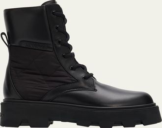 Moncler Aurea Quilted-Inset Leather Ankle Boots